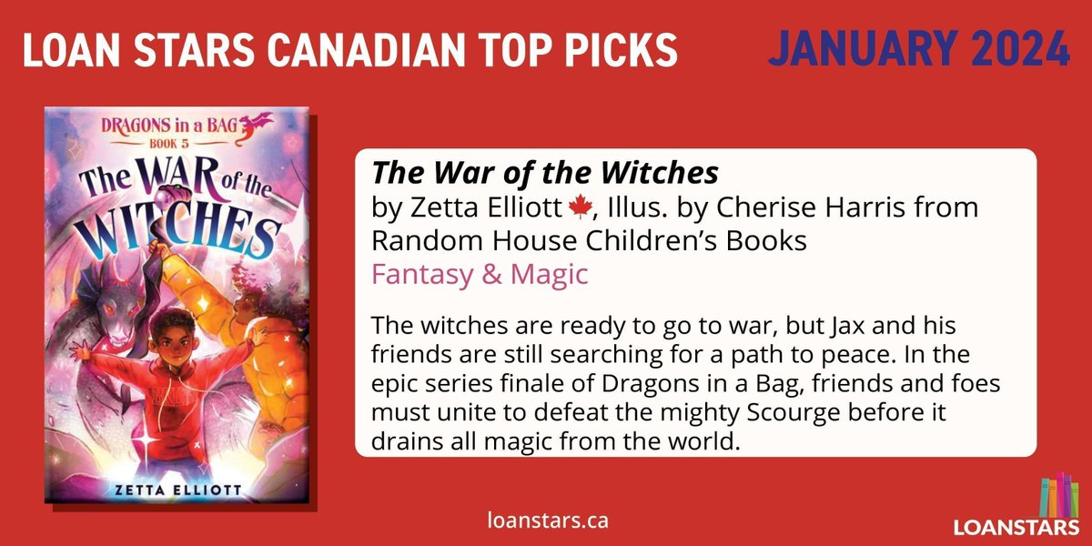 The War of the Witches by Zetta Elliott (@zettaelliott)🍁, Illus. by Cherise Harris (<a href="/CheriseRWard/">Cherise Harris</a>) from <a href="/randomhousekids/">Random House Children's Books</a> is a #LoanStars Canadian Junior top pick! 🌟

🔗tinyurl.com/mpkcwx8n