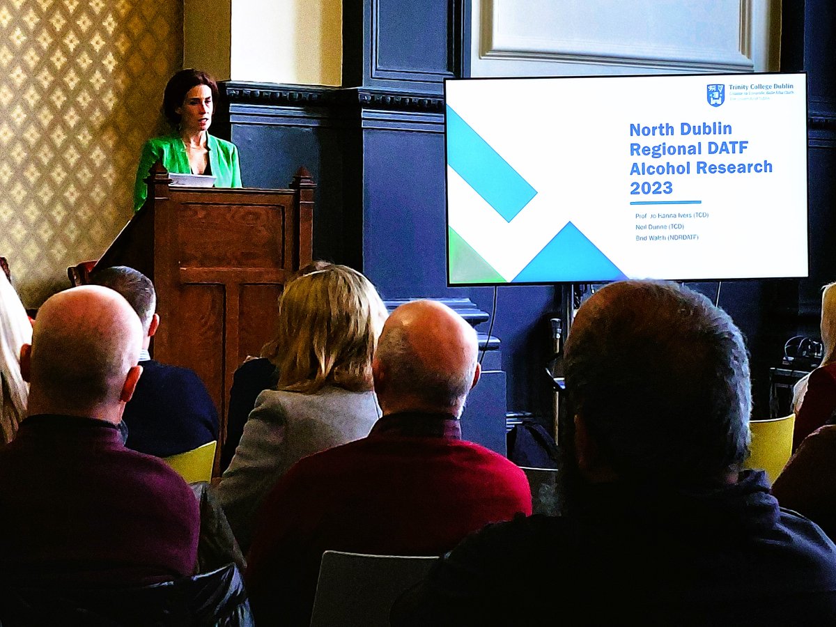 Minister @1Hildegarde launches the North Dublin Regional DATF Alcohol Research 2023 by @Prof_Jo_Ivers and Neil Dunne of @TrinityMed1 Public Health & Primary Care commissioned by @northdublinrdtf. You can access the report from here: ndublinrdtf.ie/ndublinrdtf.ie…