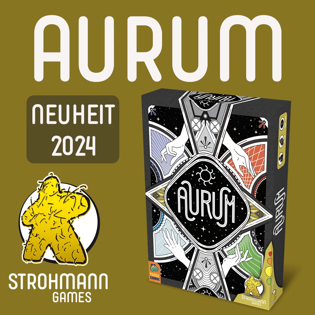 Aurum erscheint 2024 bei uns! Wir sind begeisterte Stichspieler und als solche hat es uns Aurum im letzten Jahr angetan. Entsprechend freuen wir uns sehr, dass wir die deutsche Auflage veröffentlichen können. #aurum #stichspiel #brettspiel #strohmanngames #pandasaurusgames