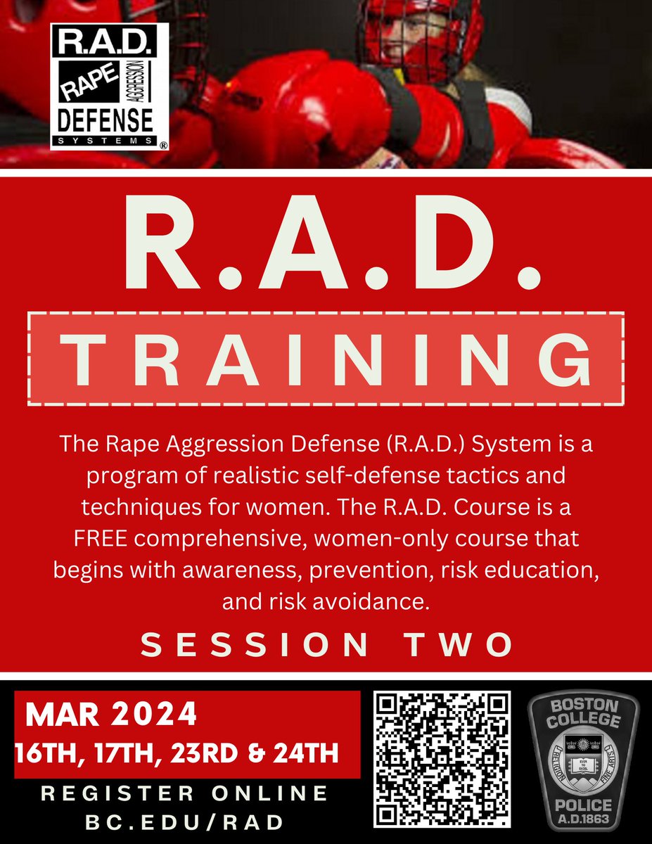 🚨FREE SELF-DEFENSE CLASSES FOR WOMEN ANNOUNCED🚨 Learn more & sign up at bc.edu/rad