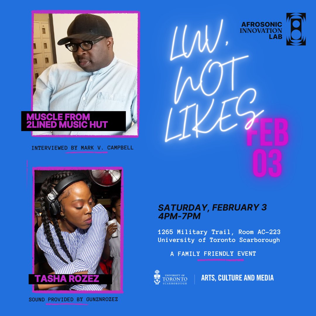 Join us Feb 3rd <a href="/UTSC/">University of Toronto Scarborough</a> as we celebrate the foundations of sound system culture in Toronto with <a href="/2LINEDMUSICHUT/">Home Of Entertainment Report Podcast</a> &amp; @tdotpioneers. Sounds by <a href="/TashaRozez/">TashaRozez GunznRozez</a> 🔊 eventbrite.ca/e/luv-not-like…