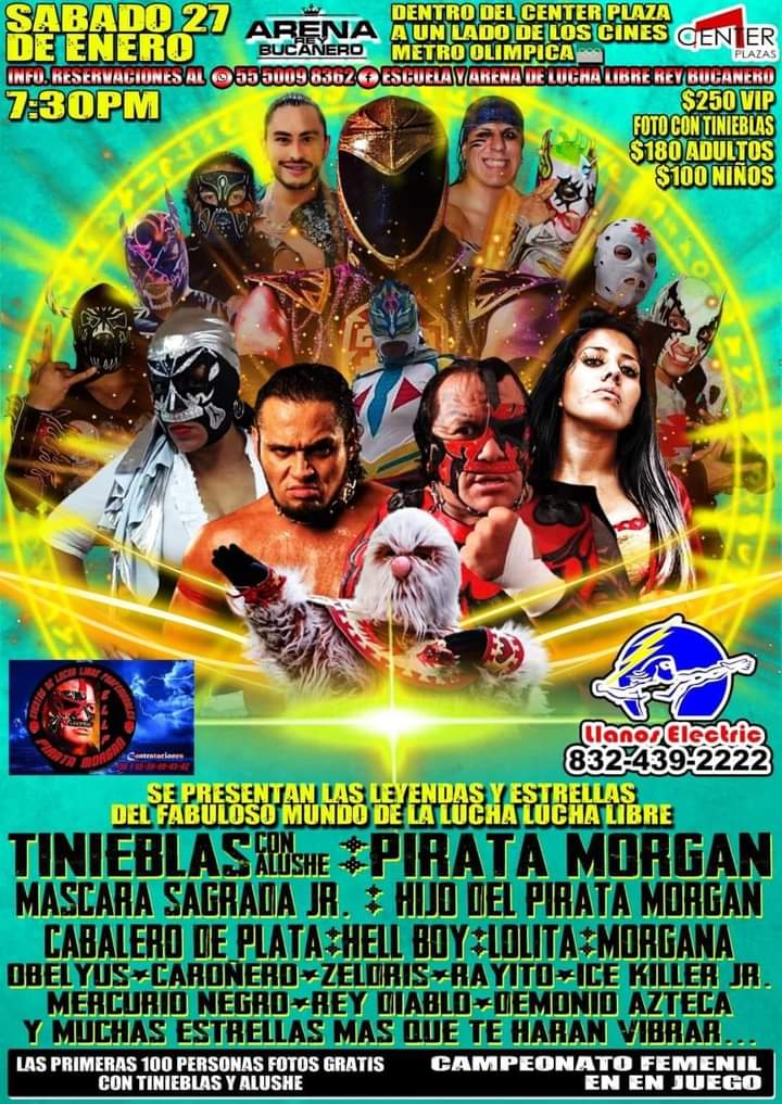 Gran función de lucha libre este sábado en la Arena Rey Bucanero con Tinieblas, Alushe, los Piratas y muchas estrellas más...