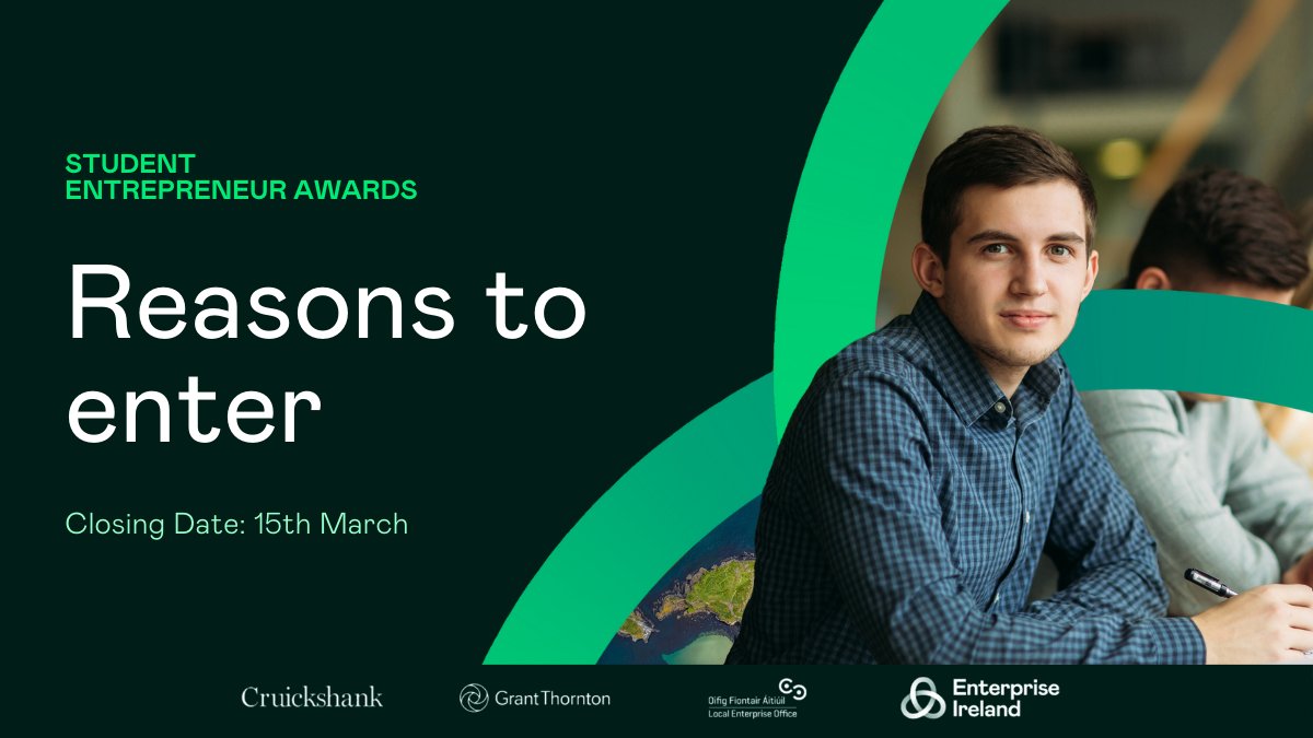 Student Entrepreneur Awards (@studententrepr1) on Twitter photo The <a href="/Entirl/">Enterprise Ireland</a> #StudentEntrepreneur Awards could help realise your entrepreneurial ambitions!
✅Win cash to fund your startup
✅Receive expert mentoring & business advice
✅Stand out to investors & employers
✅Take the 1st step in creating a business.
studententrepreneurawards.com The <a href="/Entirl/">Enterprise Ireland</a> #StudentEntrepreneur Awards could help realise your entrepreneurial ambitions!
✅Win cash to fund your startup
✅Receive expert mentoring & business advice
✅Stand out to investors & employers
✅Take the 1st step in creating a business.
studententrepreneurawards.com