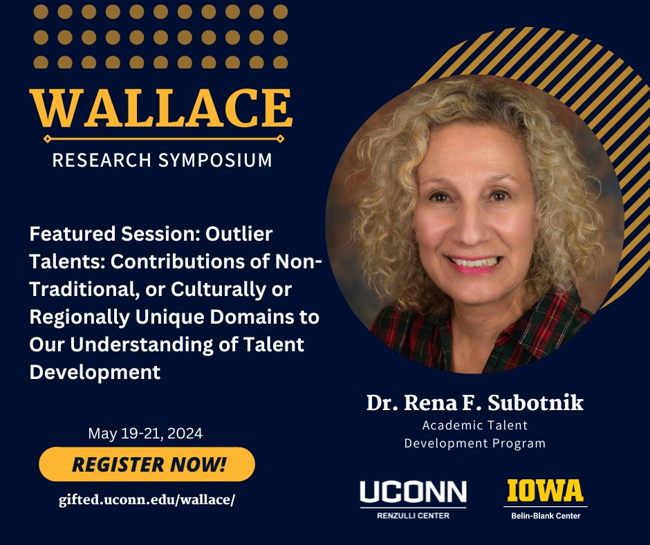Registration for the Wallace Research Symposium on Talent Development is open! gifted.uconn.edu/wallace/ <a href="/belinblank/">Belin-Blank Center</a> <a href="/Confratute/">Confratute @ UConn</a> <a href="/UConn/">UConn</a> <a href="/UIowaEducation/">College of Education</a>