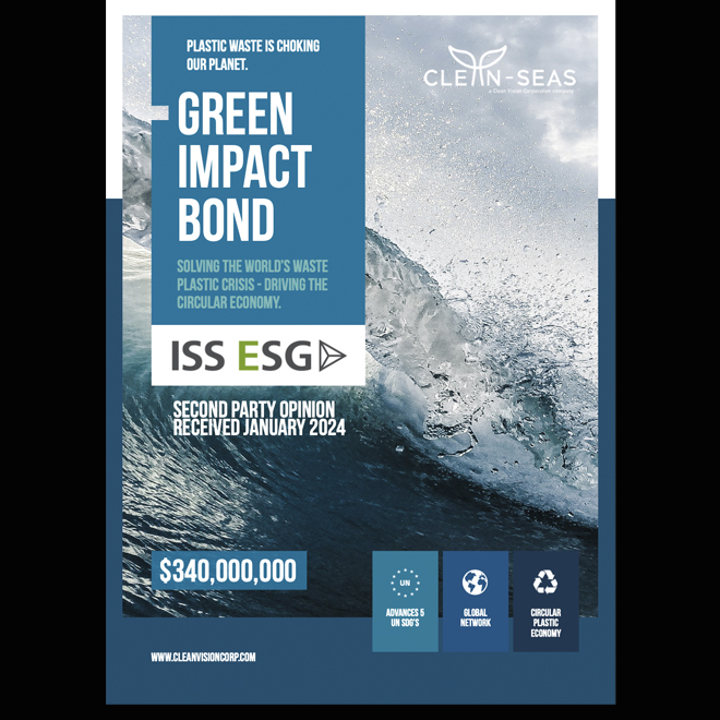 Clean Vision Corporation Announces Launch of $340 Million Green Bond News Release sbee.link/u4jbpa83qg $CLNV, greenbond, ESG, clean-seas