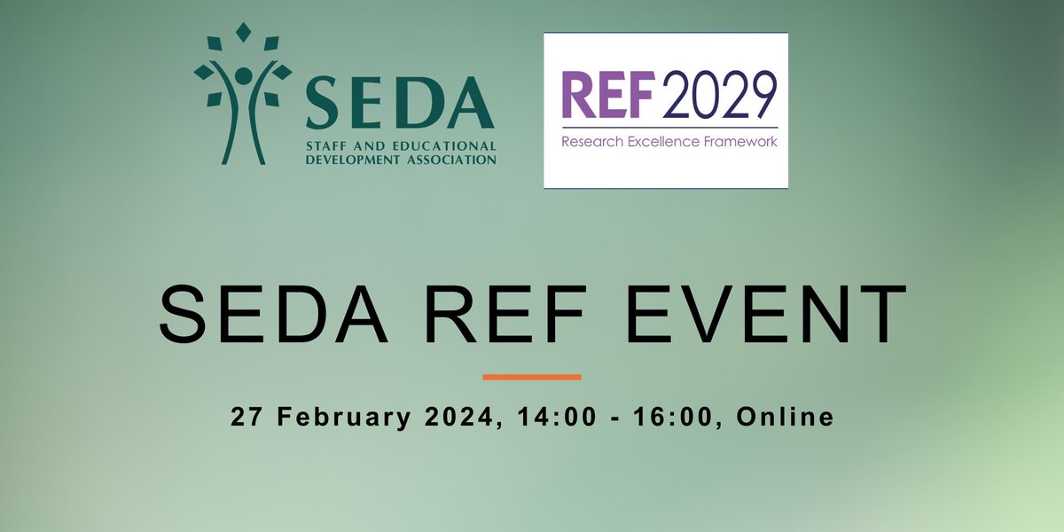 Online REF Event ‘SEDA, Educational Development, and the Research Excellence Framework’ Tuesday 27th February, 14.00-16.00. Hosted by the SEDA Scholarship and Research Committee. Tickets are free and can be booked via Eventbrite: seda.ac.uk/events/upcomin…