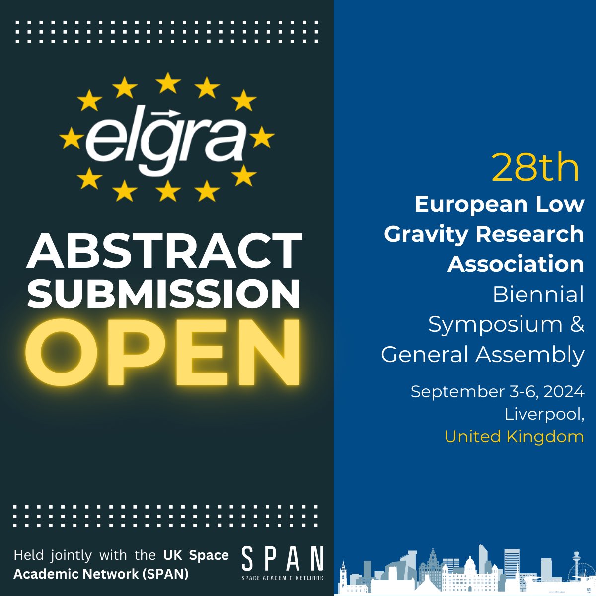 ELGRA_space's tweet photo. 📃Call for abstracts is now open for #ELGRA2024! 

Can't wait to see what you've been up to!

📅 Deadline 29 Feb
🎇 Acceptance by 11 Apr

https://t.co/uOrXrI4U9G

@SPace_A_Network 

#Microgravity #Research #Space #Conference #Symposium #LifeSciences #PhysicalSciences #Engineering https://t.co/izYgjHqn4w