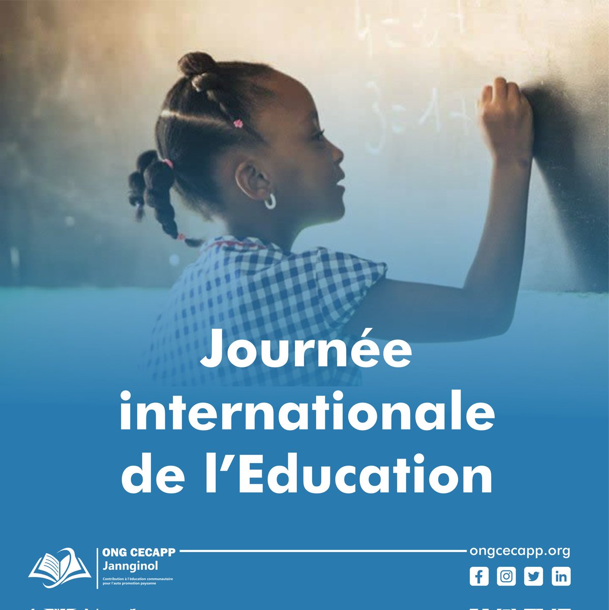 Aujourd'hui, à l'occasion de la Journée Internationale de l'éducation, Jannginol CECAPP réaffirme son engagement en faveur de l'accès à une éducation de qualité pour tous. 

Ensemble, œuvrons pour un monde où chaque enfant a la chance de réaliser son potentiel. 

#EducationForAll