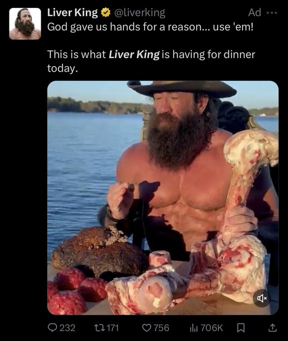 I don&rsquo;t get ads showing me bras I get the Liver King https://t.co/t1V1kOV3Vv