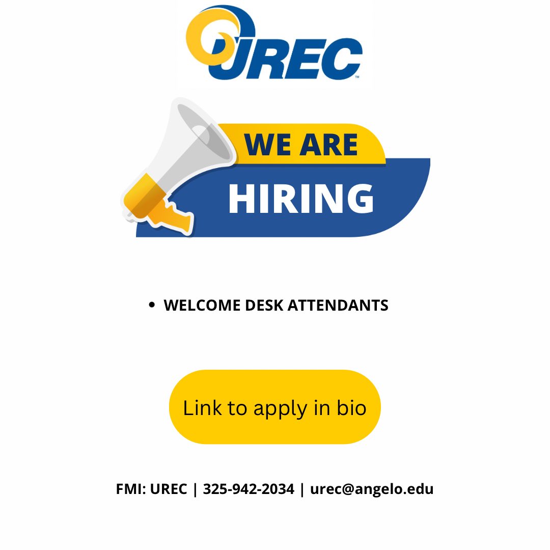 Interested in an on-campus job? UREC is hiring students for our welcome desk attendant position. To apply, select the link in our bio!