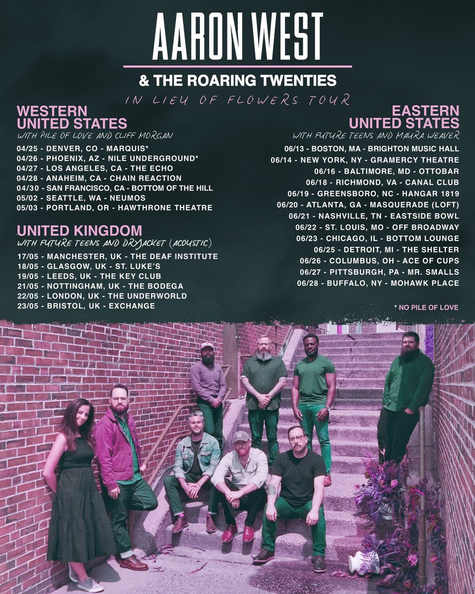 The Roaring Twenties are heading back out on the road this spring. Bringing the full band experience to the Western US in April with Pile of Love and Cliff Morgan, the UK in May and the Eastern US in June. Tickets on sale this Friday at 10am local times at aaronwestandtheroaringtwenties.com