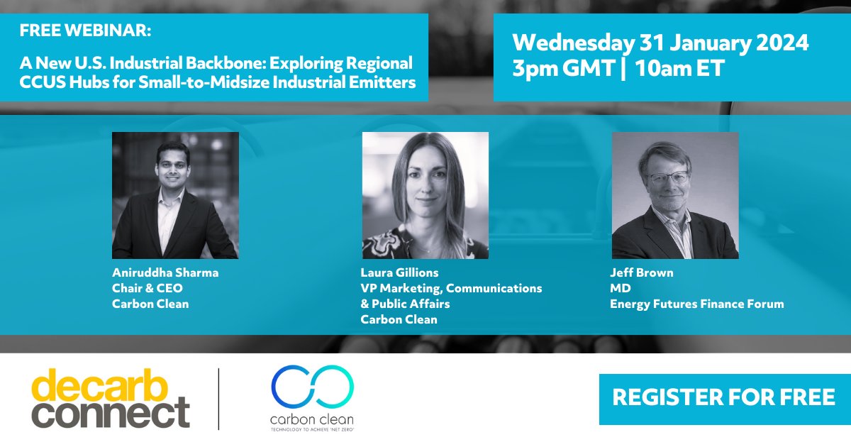 DecarbConnect (@decarbconnect) on Twitter photo Join us for a deep dive into regional CCUS Hubs in the USA! Hear from industry leaders: <a href="/callingdexter/">Aniruddha Sharma</a> and <a href="/lauragillions/">Laura Gillions</a> of <a href="/Carbonsolu/">Carbon Clean</a> & Jeff Brown from the <a href="/EFIFoundation/">EFI Foundation</a>
#ClimateActionNow #WebinarSeries Join us for a deep dive into regional CCUS Hubs in the USA! Hear from industry leaders: <a href="/callingdexter/">Aniruddha Sharma</a> and <a href="/lauragillions/">Laura Gillions</a> of <a href="/Carbonsolu/">Carbon Clean</a> & Jeff Brown from the <a href="/EFIFoundation/">EFI Foundation</a>
#ClimateActionNow #WebinarSeries