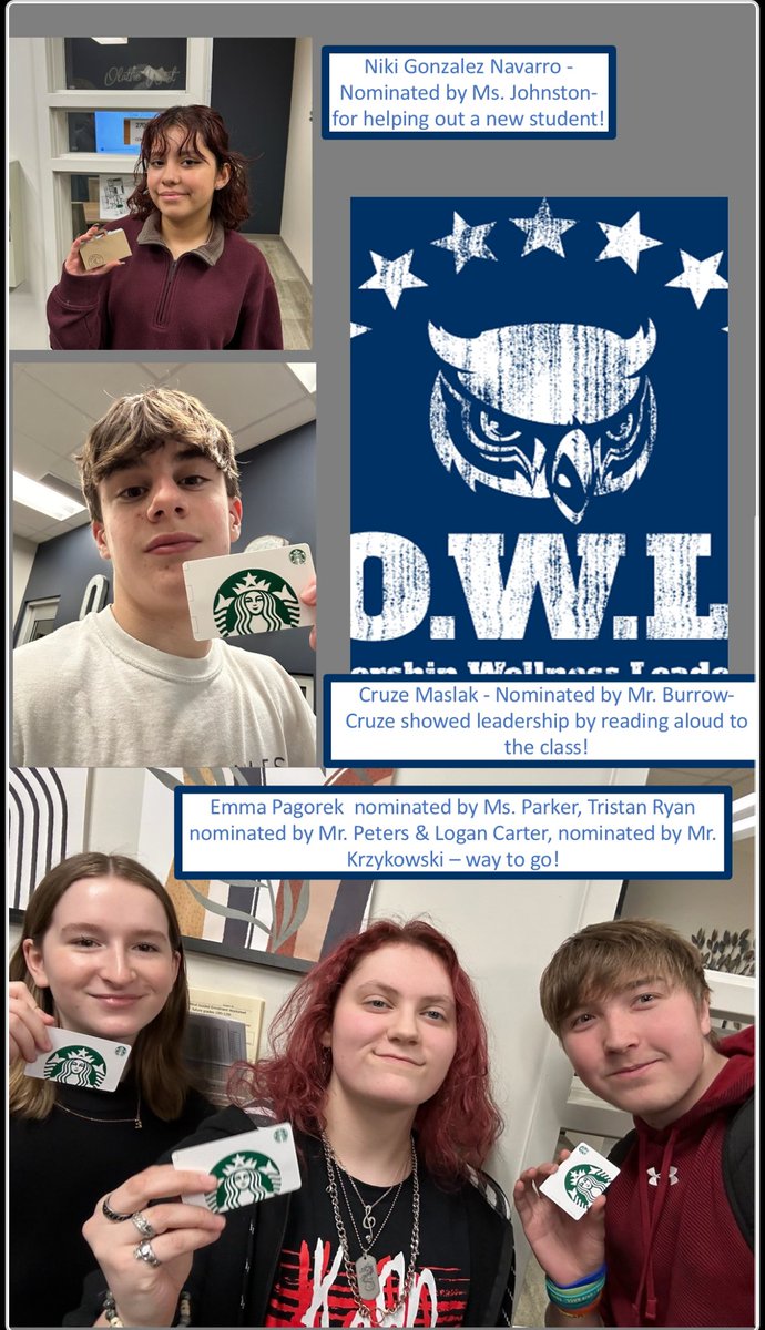 OWLatOW's tweet photo. Congrats to this weeks winners! @OWNovacekOWLS @MaBlackOW https://t.co/C7azNJY0Nl