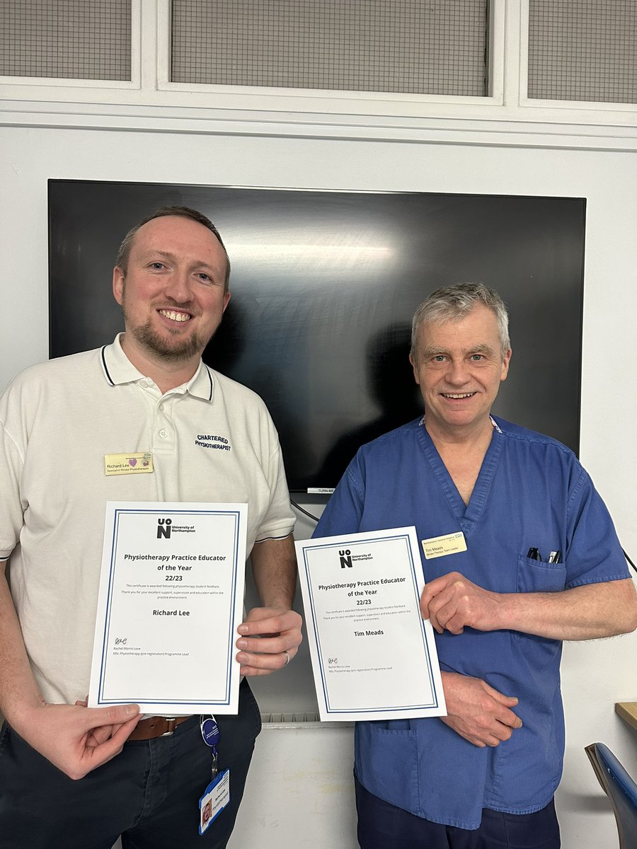 NGHTherapies's tweet photo. A massive congratulations to Rich and Tim, winners of Physio Practice Educator of the Year as voted by students 🏆@UniNhantsPhysio 

Thank you both for all your dedication and hard work educating our future physio’s, very well deserved 👏🏼 👏🏼@RBLPhysio @nghAHP https://t.co/qJmcxzmLv7