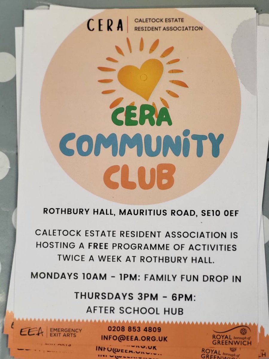 If it's Thursday, join our @CERA_London After School Hub from 3-6pm at the #RothburyHallGreenwich
Families welcome as there are lots of activities for children and plenty of tea and snacks.
@CERA_London
#ChangingPerceptions
#StrongCommunities
#Caletockers
#CommunityClub