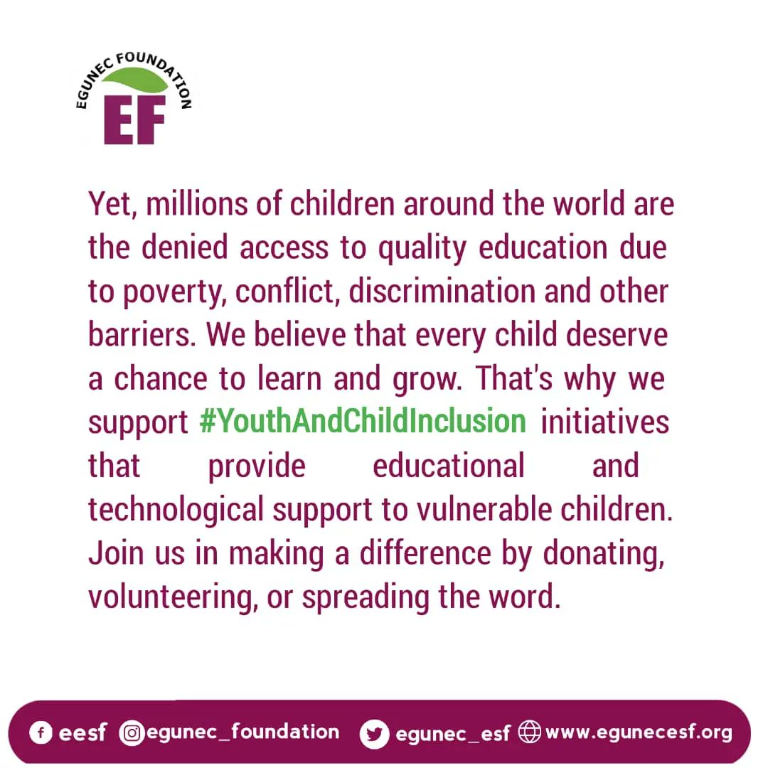 egunec_esf's tweet photo. Education Is A Right, Not A Privilege. 

Yet, millions of children around the world are denied access to quality education due to poverty, conflict, discrimination, and other barriers. We believe that every child deserves a chance to learn and grow. https://t.co/jw51KHgYod