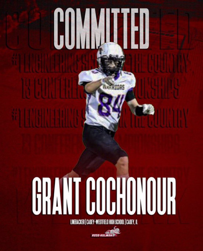 Grant Cochonour (@grant_coke) on Twitter photo I’m blessed and honored to announce that I will be furthering my academic and athletic career at Rose-Hulman Institute of Technology! 🌹🐘 #WeWork
<a href="/CoachSokolRHIT/">Jeff Sokol</a>
<a href="/Coach_Stanton1/">Jeffrey Stanton</a>
<a href="/RoseHulmanFB/">Rose-Hulman Football</a> I’m blessed and honored to announce that I will be furthering my academic and athletic career at Rose-Hulman Institute of Technology! 🌹🐘 #WeWork
<a href="/CoachSokolRHIT/">Jeff Sokol</a>
<a href="/Coach_Stanton1/">Jeffrey Stanton</a>
<a href="/RoseHulmanFB/">Rose-Hulman Football</a>