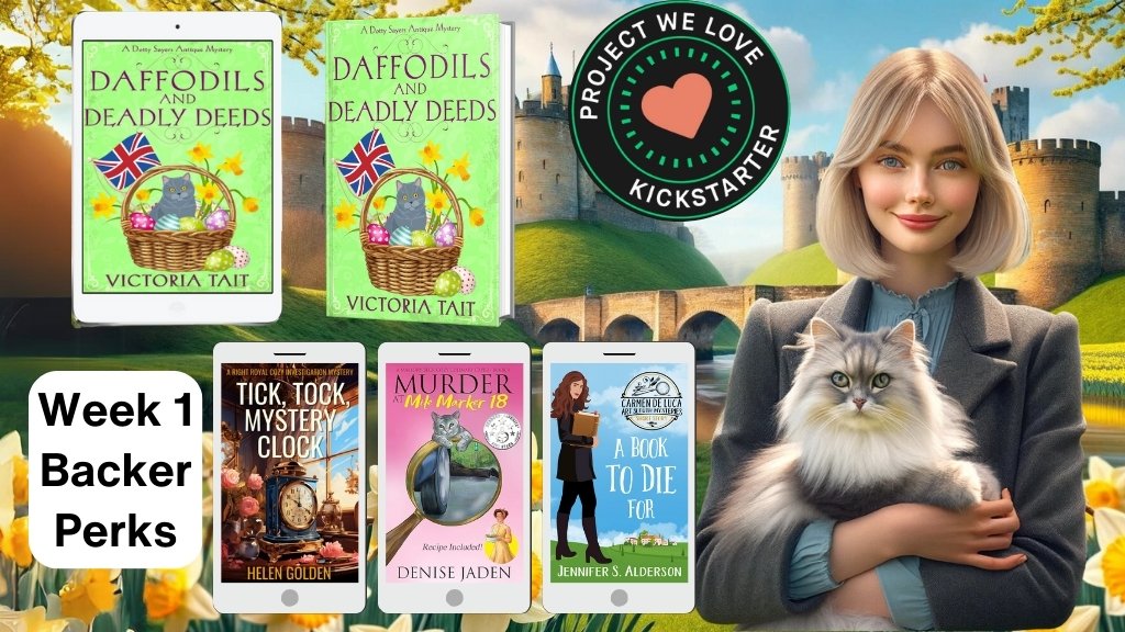 Cozy readers - I'm trying something different 😁
kickstarter.com/projects/victo…
My next book, Daffodils and Deadly Deeds is available 1st on Kickstarter with exclusive content. Why not check it out? And there are some wonderful Week 1 Backer Perks, too. 😍