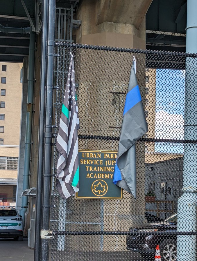 .@NYCParks @NYCParksDept @NYCParksAndRec @ericadamsfornyc why are these flags up on Randall's island? Sickening. I hope taxpayer dollars weren't used to buy these fascist symbols.