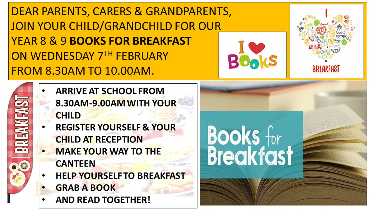 OATChadwick's tweet photo. Our next Books for Breakfast for Years 8 & 9 is on Wednesday 7th February from 8.30am-10.00am.
See you soon!
#TeamOCA #read #booksforbreakfast #OAT https://t.co/7kwW0M5Gyo