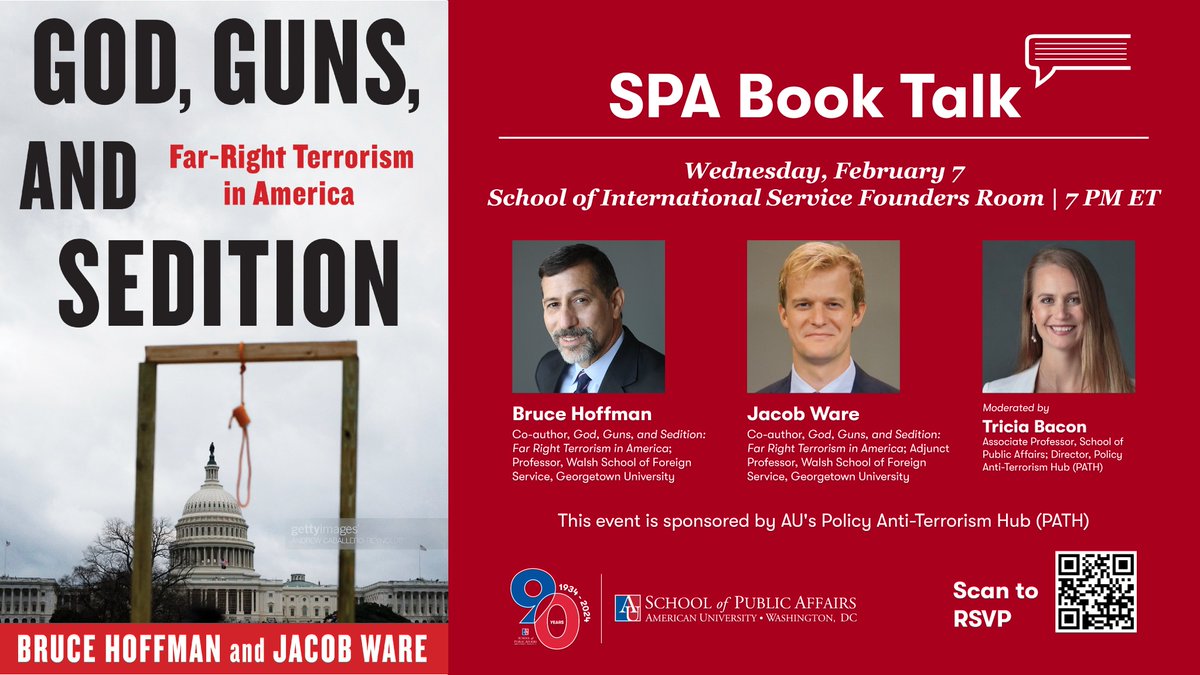 Feb 7th, @hoffman_bruce & @Jacob_A_Ware will come to @AU_SPA for a talk about their important new book.