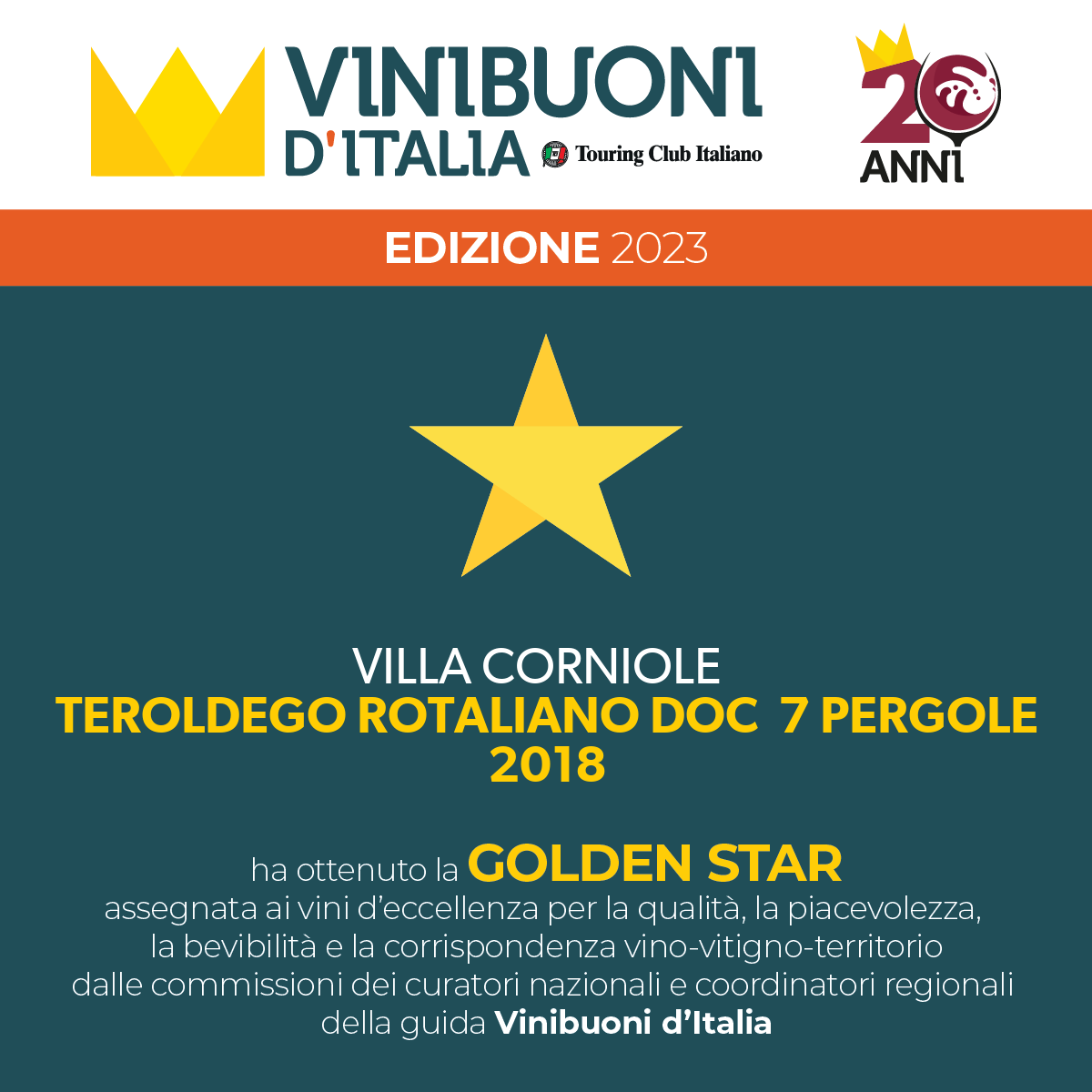 VillaCorniole's tweet photo. 7 Pergole Teroldego Rotaliano Doc 2018 premiato con Golden Star per la guida Vini Buoni d'Italia 2023. Scoprilo qui: https://t.co/vrs0XQo4hZ https://t.co/LysZt23uJv