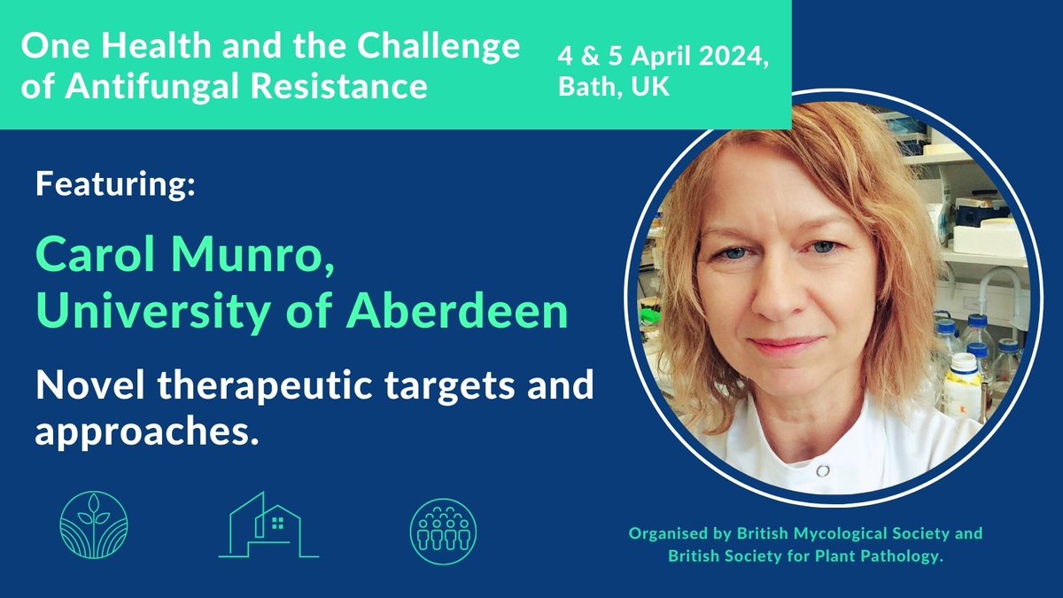 At the #onehealth and #antifungalresistance conference Carol Munro @chitinette will explore how fungi alter their cell walls in response to antifungals. It's not too late to book your place! britmycolsoc.org.uk/resources/even… A joint event with @BS_PP #onehealth #AMR #mycology