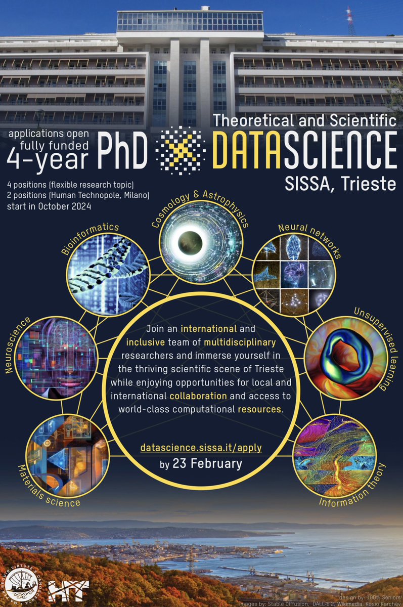 🚨PhD positions in #DataScience 🚨 Apply NOW to the @Sissaschool PhD program in Trieste, Italy! This is hands-down the best PhD and Data Science program in Italy I know. Faculty: GREAT; fellow students: FANTASTIC! Project with @humantechnopole? YES! 👍 Please retweet! 🙏