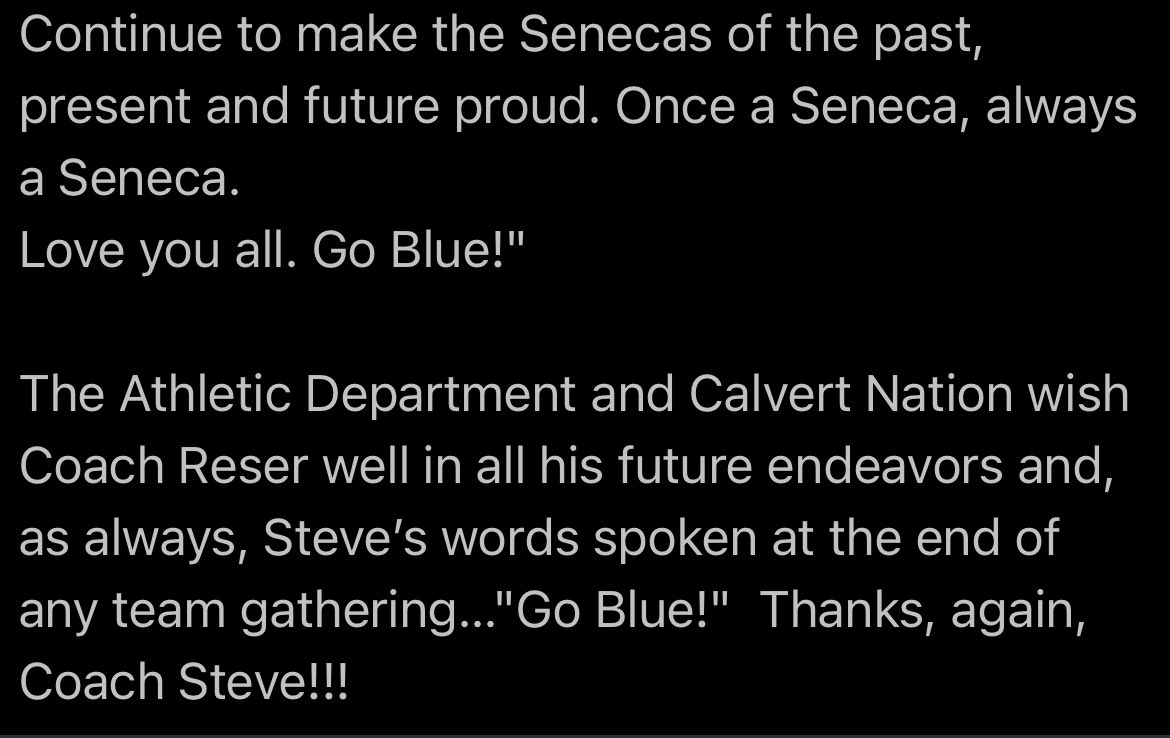 Once a Seneca, Always a Seneca!  Thank you Coach Reser for all you’ve given to the Calvert football program! 💙🏈💙