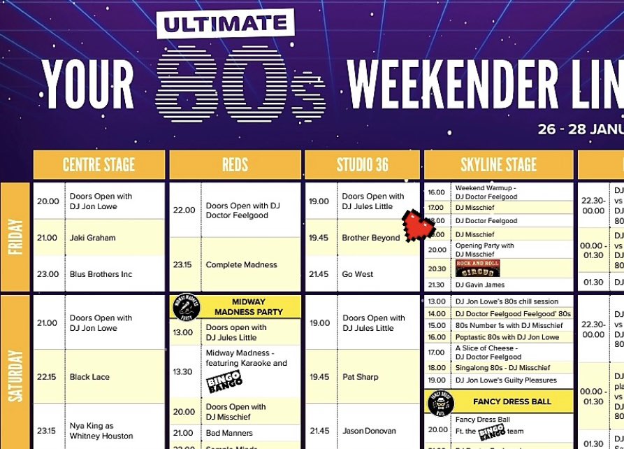 <a href="/BigWeekenders/">Butlin's Big Weekenders</a> this Friday - Skegness, I’ll be in Studio 36 - 7.45pm along with Go West <a href="/peterjohncox/">Peter Cox 💙</a> <a href="/richarddrummie/">Richard Drummie</a> and fab dj <a href="/DJJulesLittle/">Jules Little 🎧</a> 🕺