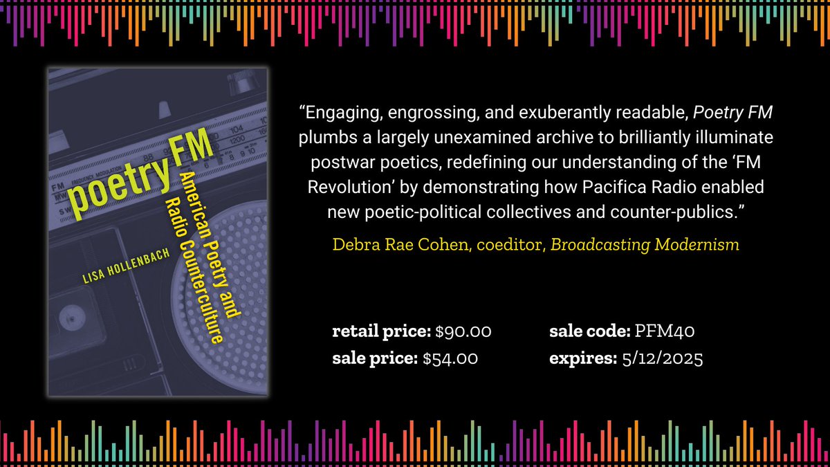 POETRY FM is the first book to explore the dynamic relationship between post-1945 poetry and radio in the United States. Find this and other great reads at our website on sale with code! @‌louisvillconf #LiteraryStudies #LiteraryCriticism #AmericanLiterature #LiteraryHistory