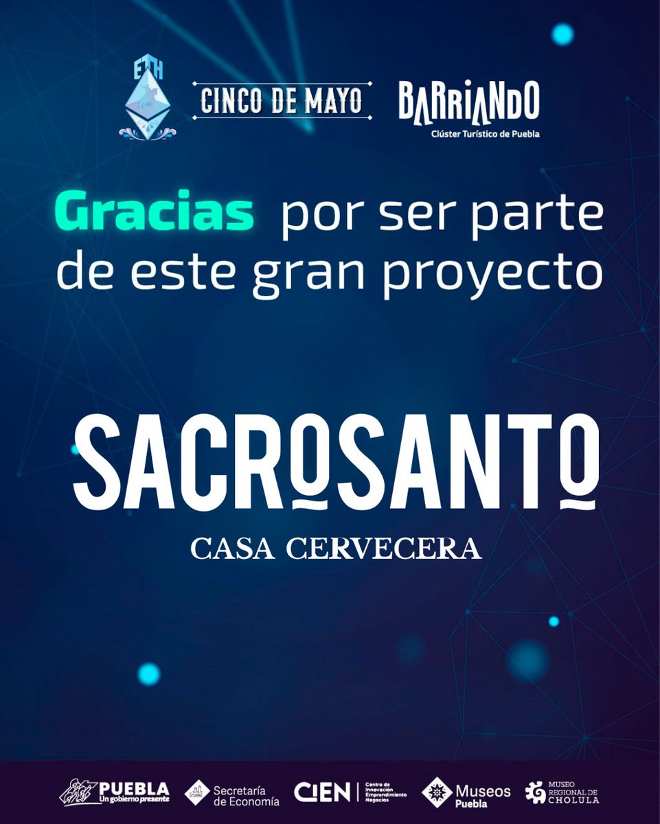 La participación de marcas locales en eventos #internacionales como este es de gran importancia.
Gracias!  SacroSanto Casa Cervecera por su participación en este Hackathon 2024 💯💙
.
#puebla #web3 #hack #barriando #ethcincodemayo