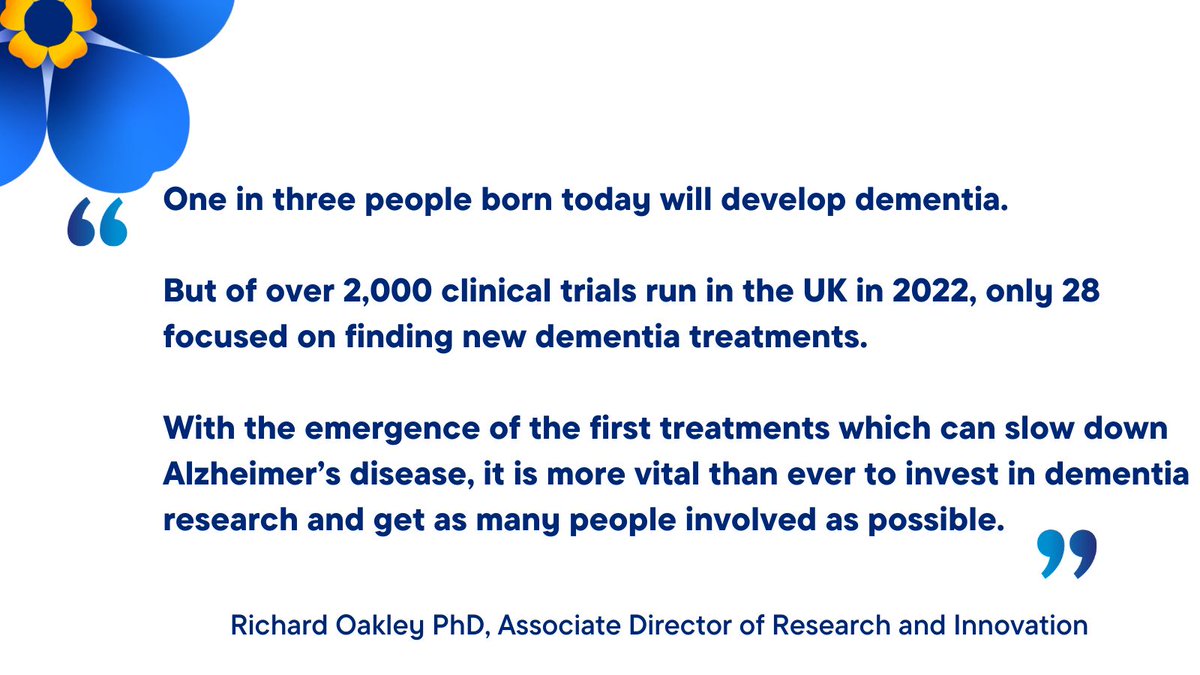 For too long progress in #dementia research has been held back by the poor state of clinical trials for dementia in the UK. Funding from @NIHRresearch & our new @alzheimerssoc research nurses scheme to get people onto clinical trials are significant interventions to address this.
