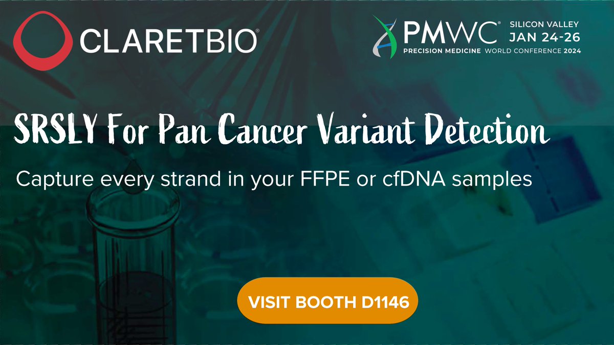 ClaretBio's tweet photo. Visit our booth #D1146 at PMWC - Precision Medicine World Conference to discover how SRSLY, combined with target enrichment, has successfully identified variants in cfDNA. Explore the possibilities!
#PMWC2024 #CollaborateWithClaretBio
#PMWC24 #cfDNA #FFPE #liquidbiopsy https://t.co/Zf2GgPSjmw