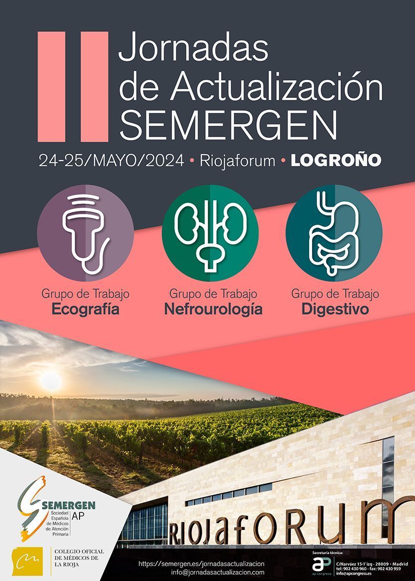 SEMERGEN_CV's tweet photo. 🔜  24 y 25 de mayo en Logroño: 2ª Jornadas de Actualización de @GTEcoSemergen  @GTNefroUro y @gastroprimaria  
ℹ️ https://t.co/EzxdsLXPOv https://t.co/d9Rq5lJbNS