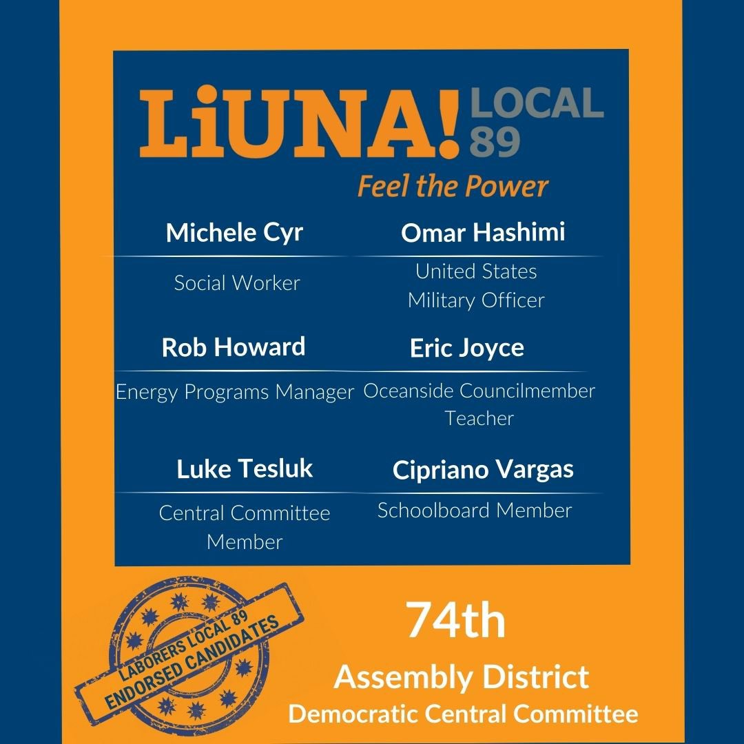 Laborers_89's tweet photo. Congratulations 🎉 to our endorsed candidates in AD 74 for Central Committee! https://t.co/Ifcyv249Sk