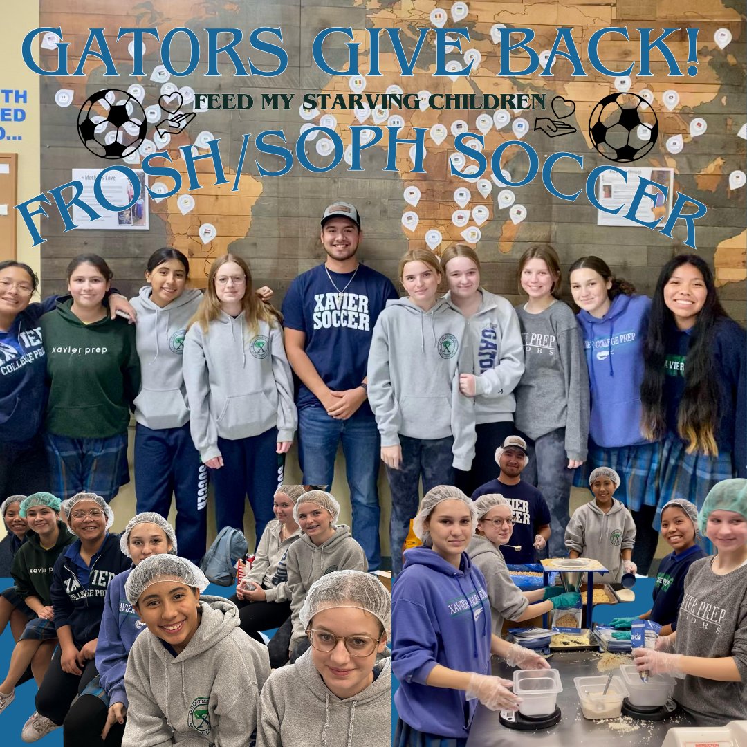Gators Give Back!😇💙🐊 The Frosh/Soph Gators soccer team took to a different field this past week, helping to package 95 boxes of food at Feed My Starving Children (enough for more than 20,000 servings of food). Great job at taking a chomp at giving back this month, gators!💙