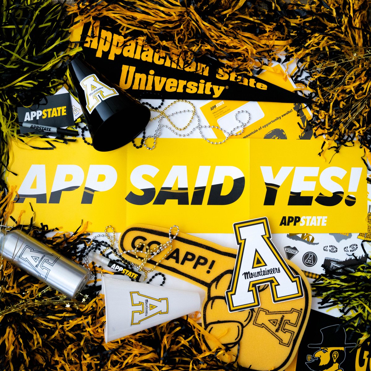 ApplyAppState's tweet photo. #AppSaidYes 🎉 When you receive your admissions packet in the mail make sure to capture the moment. Share your acceptance and post a picture with your poster tagging @applyappstate to be featured on our story! Join the App State community and let the celebration begin! https://t.co/51TN3km4f8