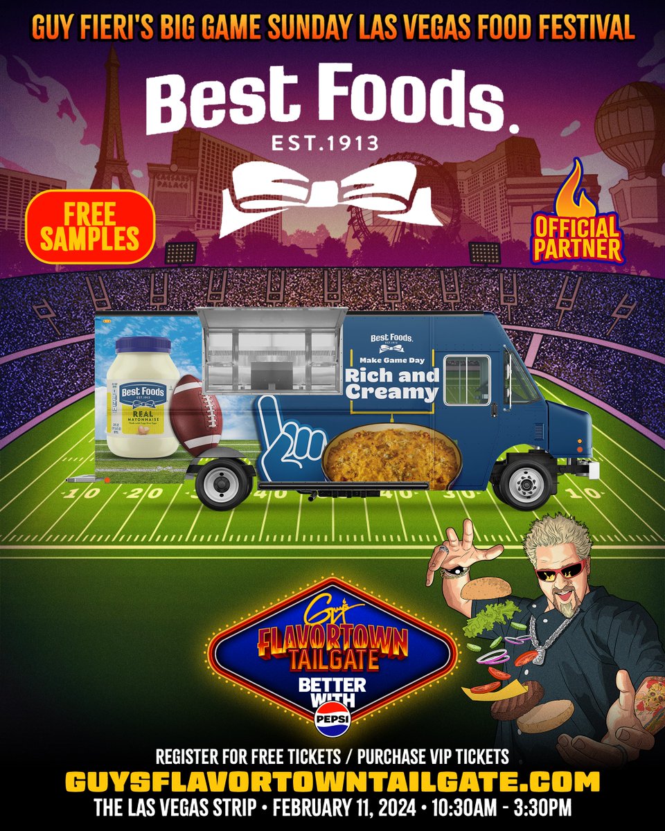 We’re bringing out the best for #BigGameWeekend! 

Our friends at @BestFoods will be cooking up some tasty treats and providing free samples of buffalo chicken dip at #GuysFlavortownTailgate!