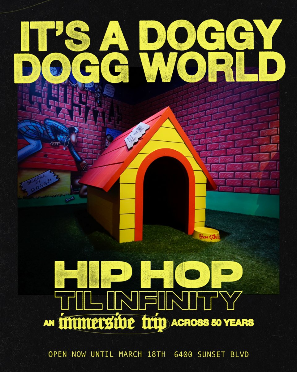 It's a crazy, mixed-up world. It's a Doggy Dogg World 🌴 Pull up to #HipHopTilInfinity on the #WestSide. An immersive trip spanning 50 years of the culture. Open until March 18. 🎟️: hiphoptilinfinityla.com @SnoopDogg #HHTI #WestCoast