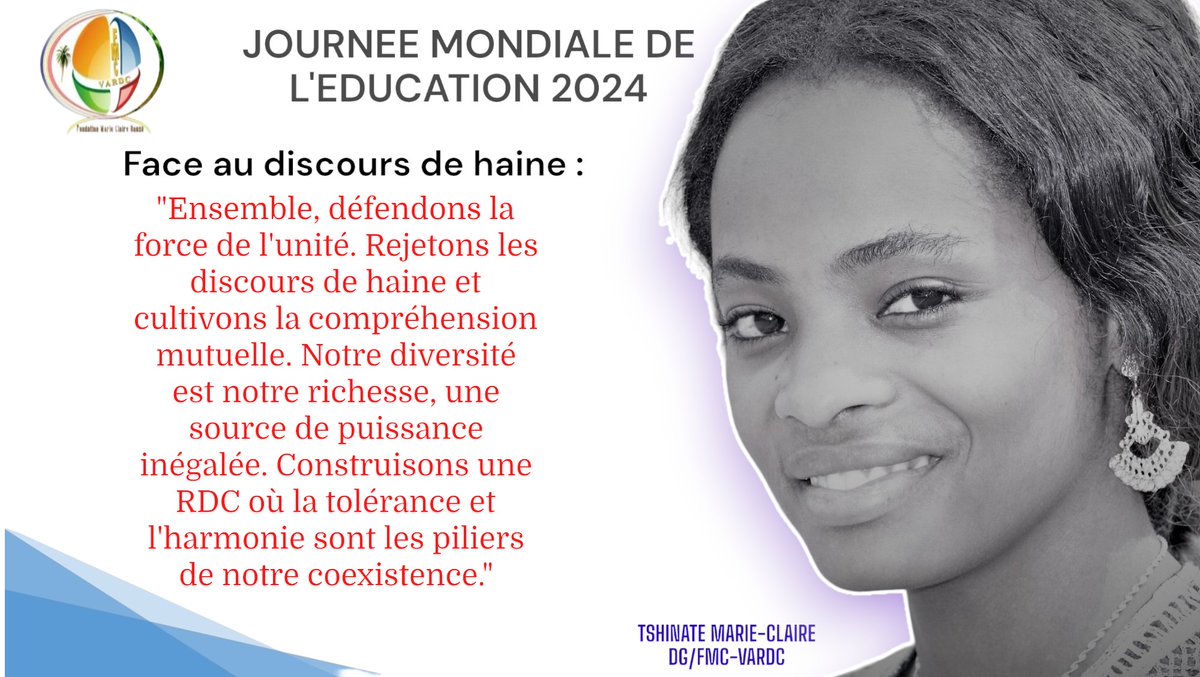 ClaireFondation's tweet photo. #RDC_FMC : Éduquer c'est aussi orienter les intention dans des pensées et des paroles, en ce jour, l'appel est lancé à tous de se munir des discours de l'unité et de tolérance envers son proche...
#NonÀLaHaineTribale #UnitéEnDiversité" https://t.co/I0xklPh2UY
