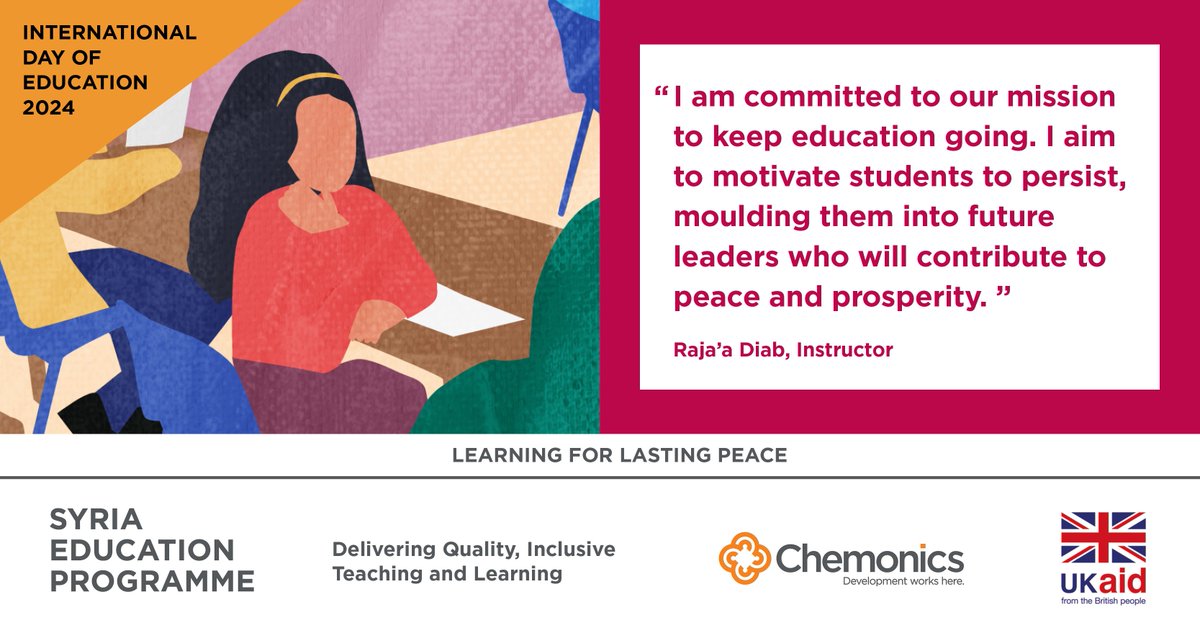 On this #InternationalDayofEducation, teachers supported by our FCDO-funded Syria Education Programme (Manahel) share their views on the crucial role education plays in building lasting peace. 

@UKforSyria #LearningForLastingPeace #EducationForAll⬇️