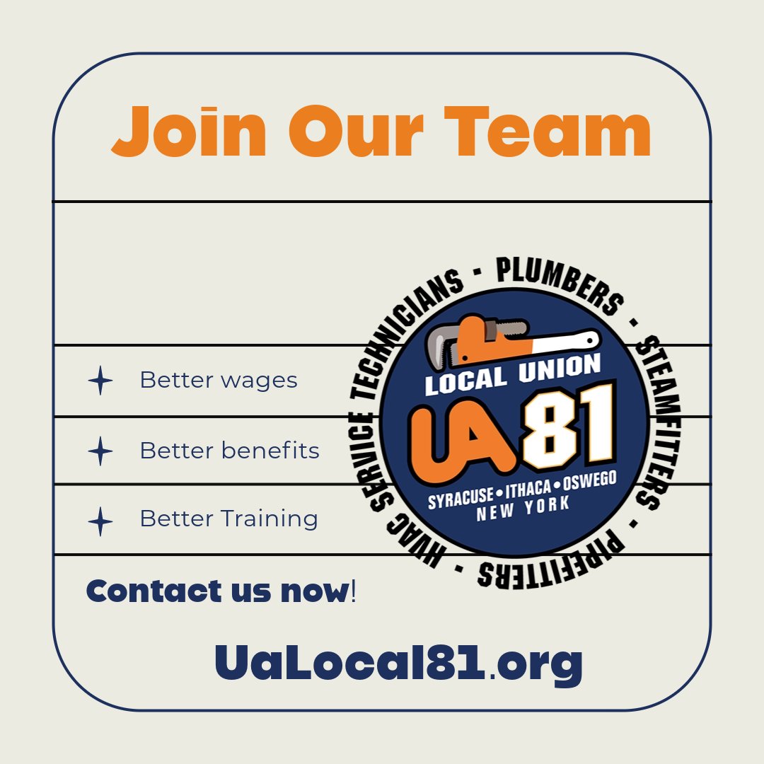 At Local 81, we take pride in shaping a #workforce that's not only highly #skilled but also deeply committed to #excellence. Find out how to #join us today: bit.ly/3NuzNaJ
#syracuse #newyork #experienced #tradesmen #journeymen #mechanicaltrades #Join #skilledworkforce