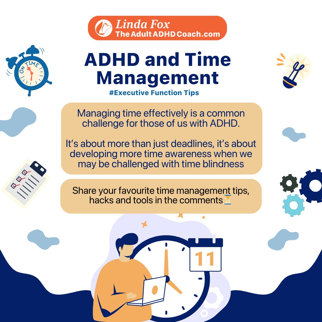 Do you struggle with managing time? It's a common challenge for those of us with ADHD. 

ADHD Life Coaching can help provide personalised strategies. 

Share your best time management tips, hacks &amp; tools in the comments ⏳

#ADHDtips
#ExecutiveFunctions
#ADHDLifeCoach 
#ADHD