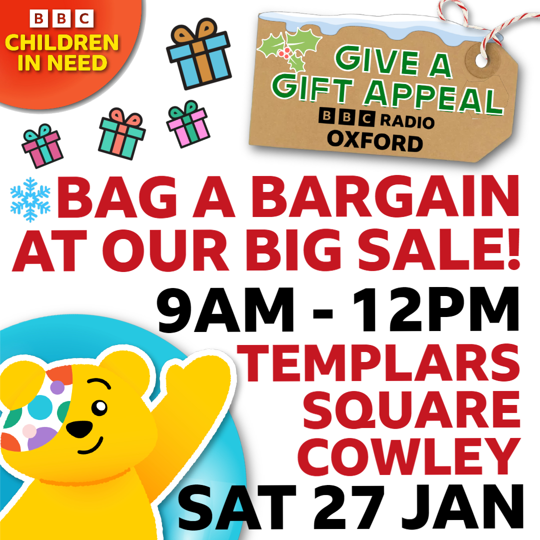BBCOxford's tweet photo. Toys, books, clothes, chocolates and MORE! 🙌

👉 Come &amp; bag a bargain at our Big Sale for @BBCCiN! Saturday from 9am in @TemplarsSquare Cowley ⤵️ https://t.co/g8ixFoLTam
