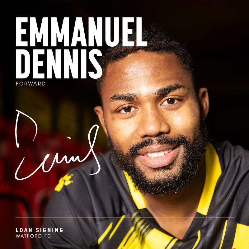 WatfordFC's tweet photo. The rumours are true. 🇳🇬

Emmanuel Dennis returns to Vicarage Road on loan from Nottingham Forest until the end of the season! 👊

Welcome home, Dennis. 💛
 
#WatfordFC | @CorpayFX
