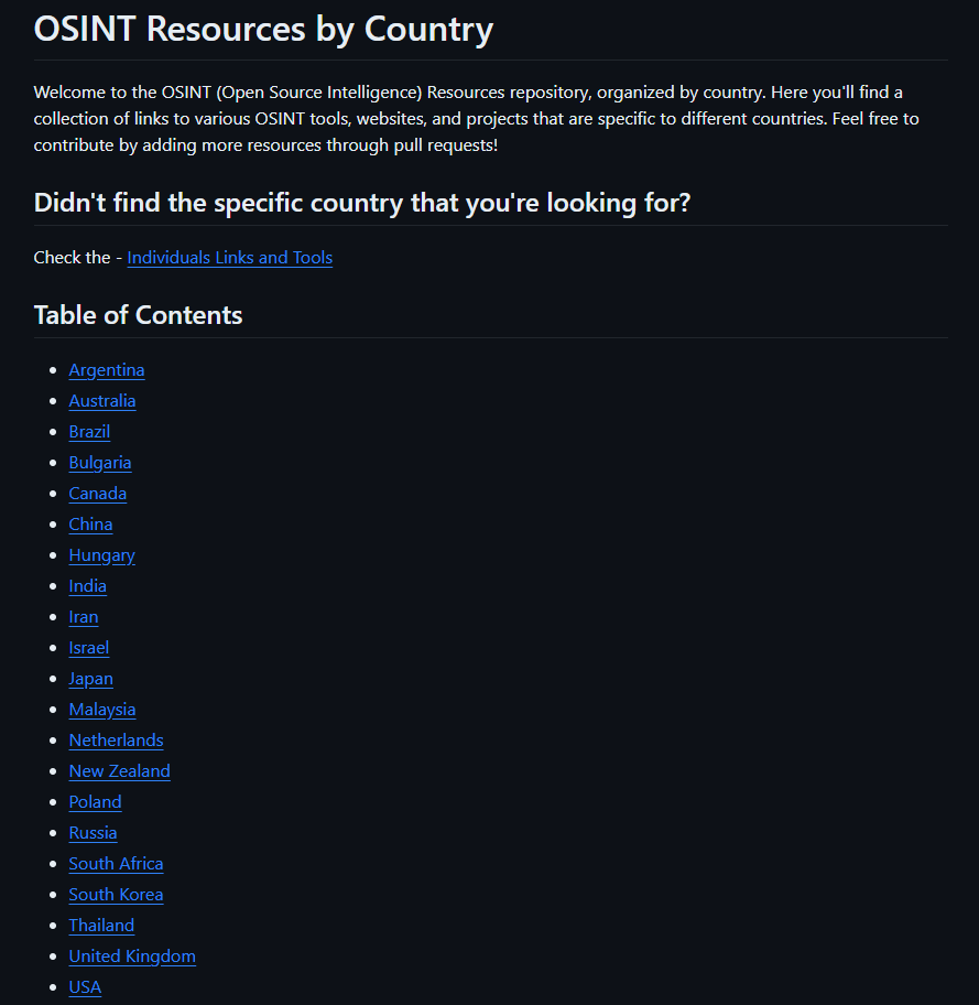 OSINT Resources by Country

Here you'll find a collection of links to various OSINT tools, websites, and projects that are specific to different countries.

github.com/wddadk/OSINT-f…

#cybersecurity #OSINT