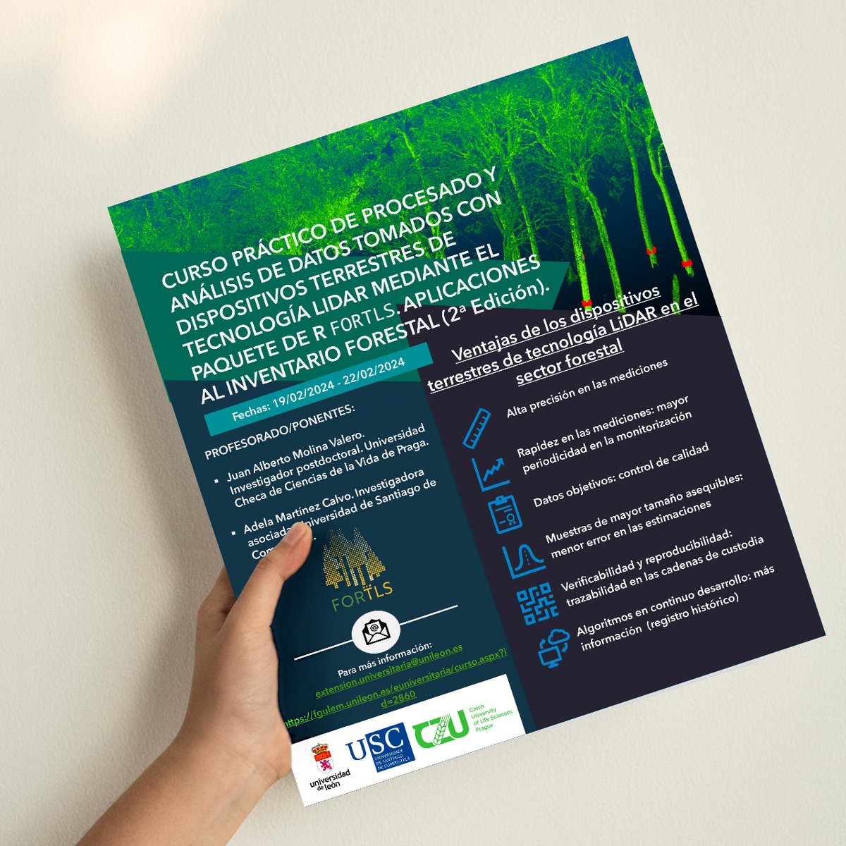🌿📚 ¡Descubre el curso práctico de procesado y análisis de datos LiDAR mediante el paquete R FORTLS. Aplicaciones al Inventario Forestal del 19 al 22 de febrero!