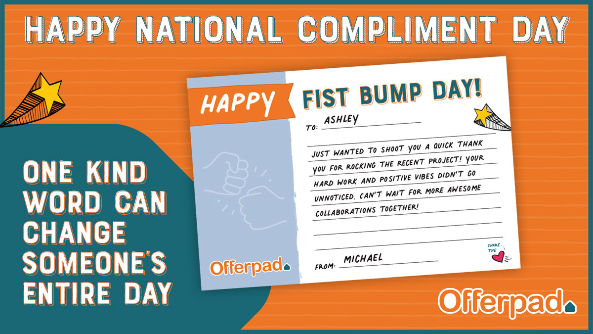 We're celebrating #NationalComplimentDay with our 1st Annual Fist Bump Day. 🤜🤛 Who are you knocking knuckles with today? #compliment #bekind #kindness #yourock