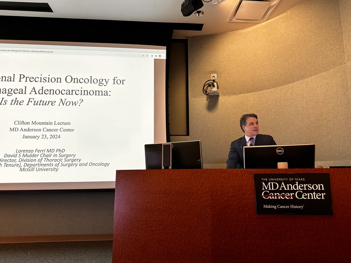 maraantonoff's tweet photo. It was an honor having Dr @LFerri123 as the 2024 Clifton Mountain Visiting Professor at @MDAndersonNews. We learned about the amazing progress being made at @mcgillsurgery in precision care for patients with esophageal cancer. Thanks so much for joining us in Houston! #oncsurgery https://t.co/DkxeEjaBBi